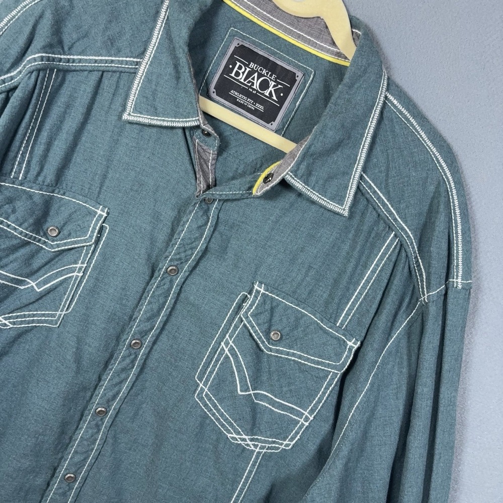 BKE Buckle Button Down Shirt Mens XXXL Blue Athletic Fit Contrast Stitch